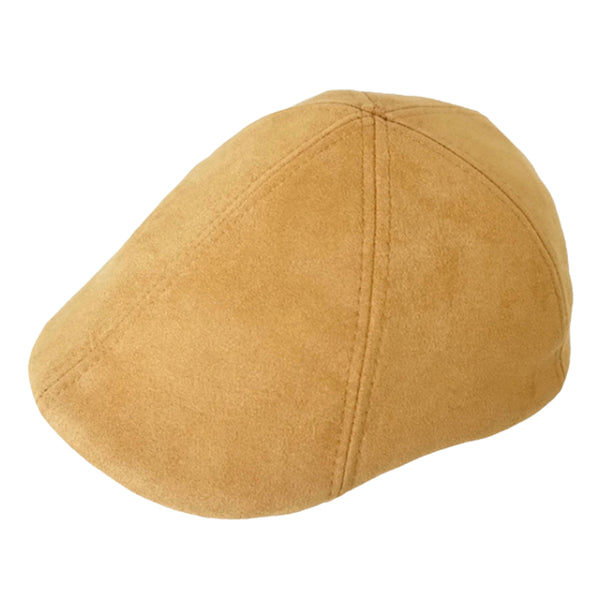 Mustard Suede Flat Cap with Elastic Back
