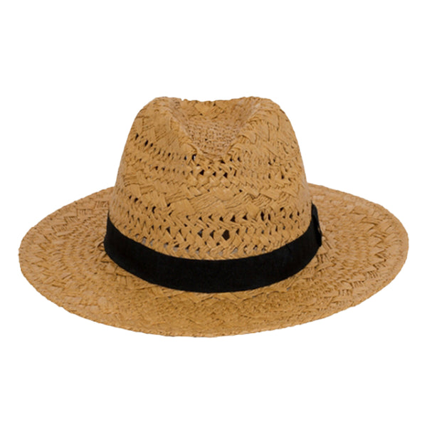 Straw Fedora Hat with Black Band