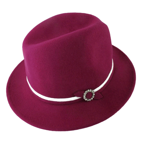 Fedora With White Band and Diamond Gems