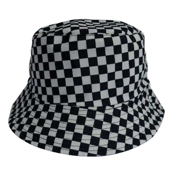 Unisex Reversible Checkerboard & Solid Black Bucket Hat