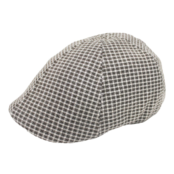 Grey Linen Gingham Design Flat Cap
