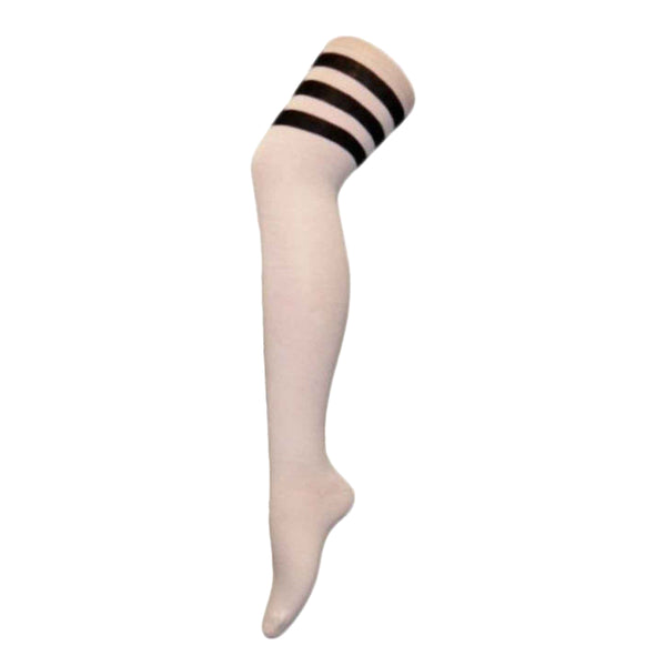 Black Stripes On White Ladies Over The Knee Socks