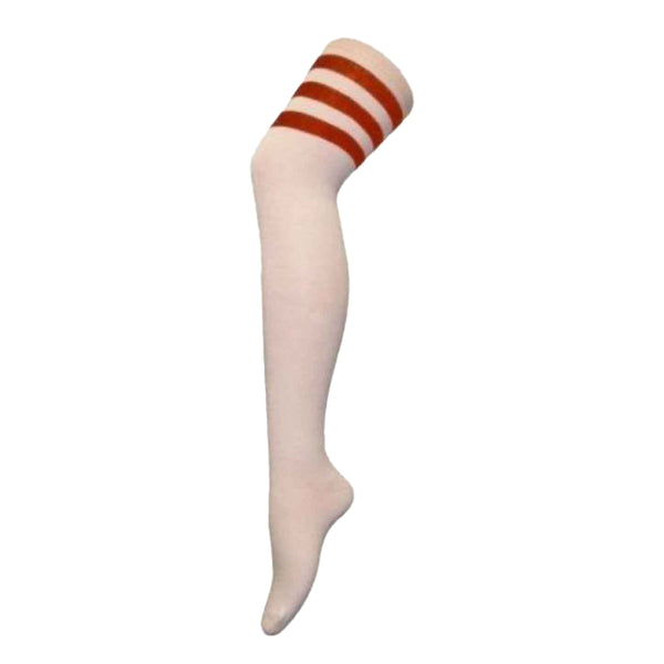Red Stripes On White Ladies Over The Knee Socks