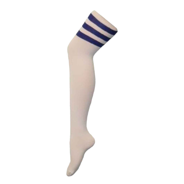 Blue Stripes On White Ladies Over The Knee Socks