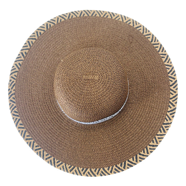 Crushable Summer Floppy with Aztec Design Band White Brim