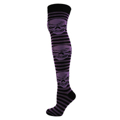 Assorted Skulls On Stripes Over The Knee Socks