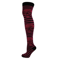 Assorted Skulls On Stripes Over The Knee Socks