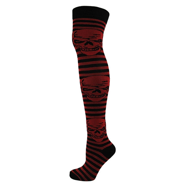 Assorted Skulls On Stripes Over The Knee Socks