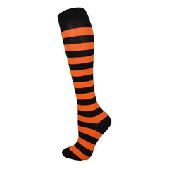 Black And Orange Thick Stripe Knee High Socks